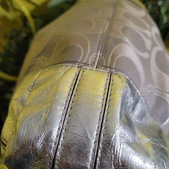 Coach Peyton White Silver Satin Canvas Logo Metallic Hobo Bag - Picture 14 of 14
